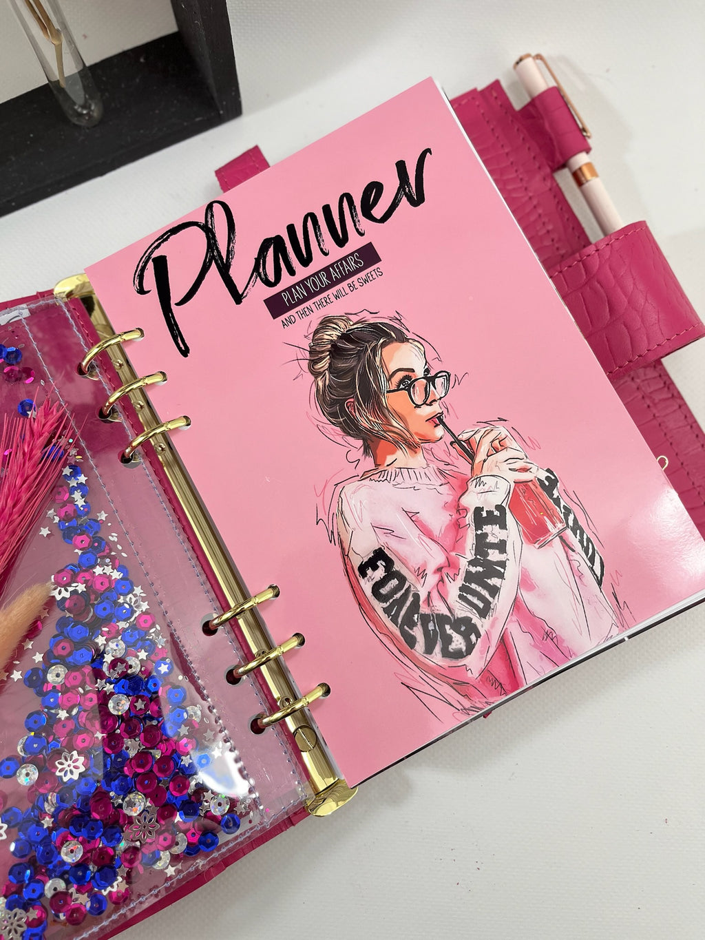 Pink leather notebook cover A5 for documents A4 and A5 format.