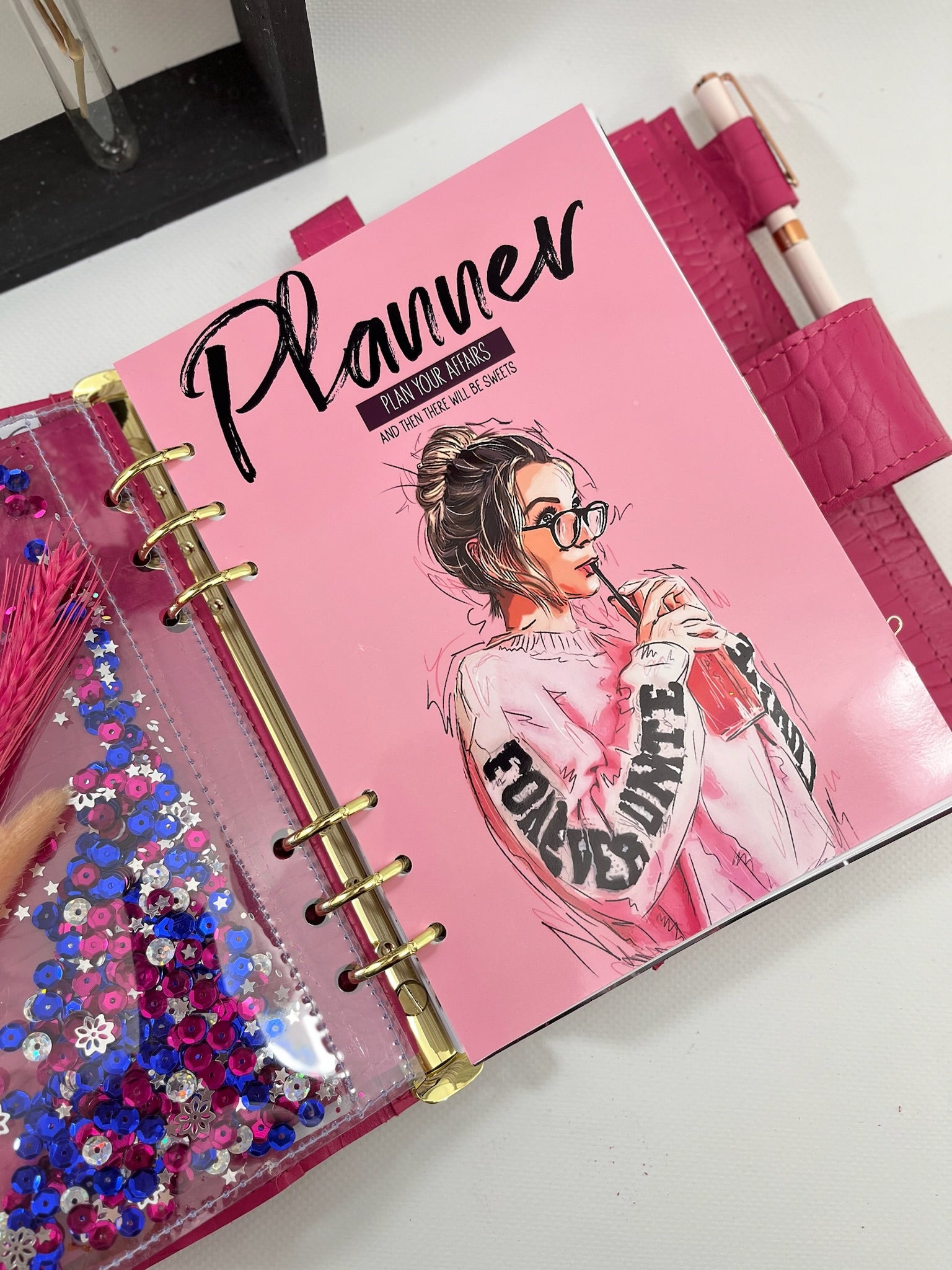 Pink leather notebook cover A5 for documents A4 and A5 format.