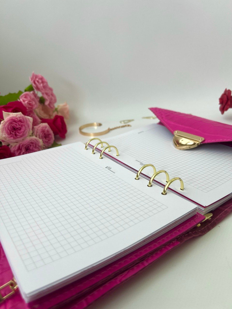 Pink leather notebook cover A5.