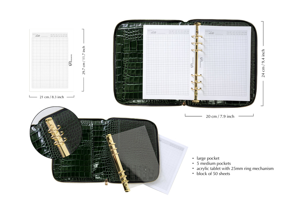 Bag'planner. Double zippered leather planner organizer A5.