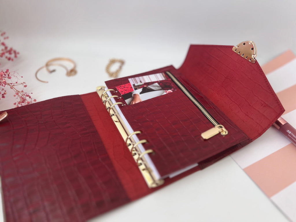 Red leather notebook cover A5