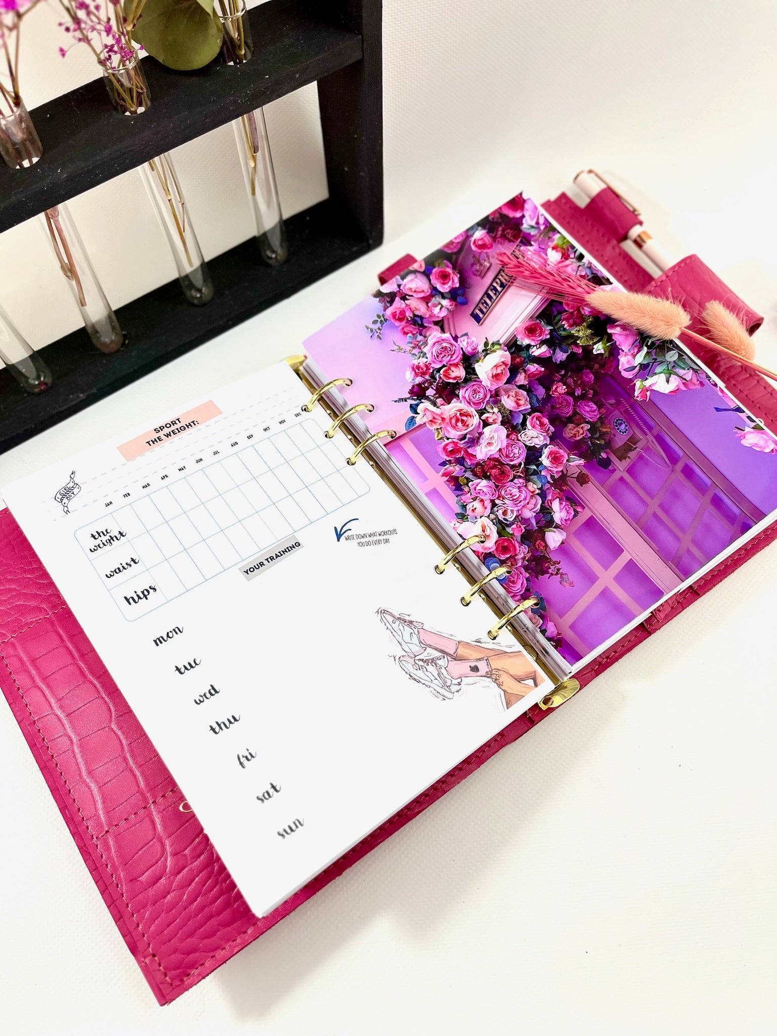 Pink leather notebook cover A5 for documents A4 and A5 format.