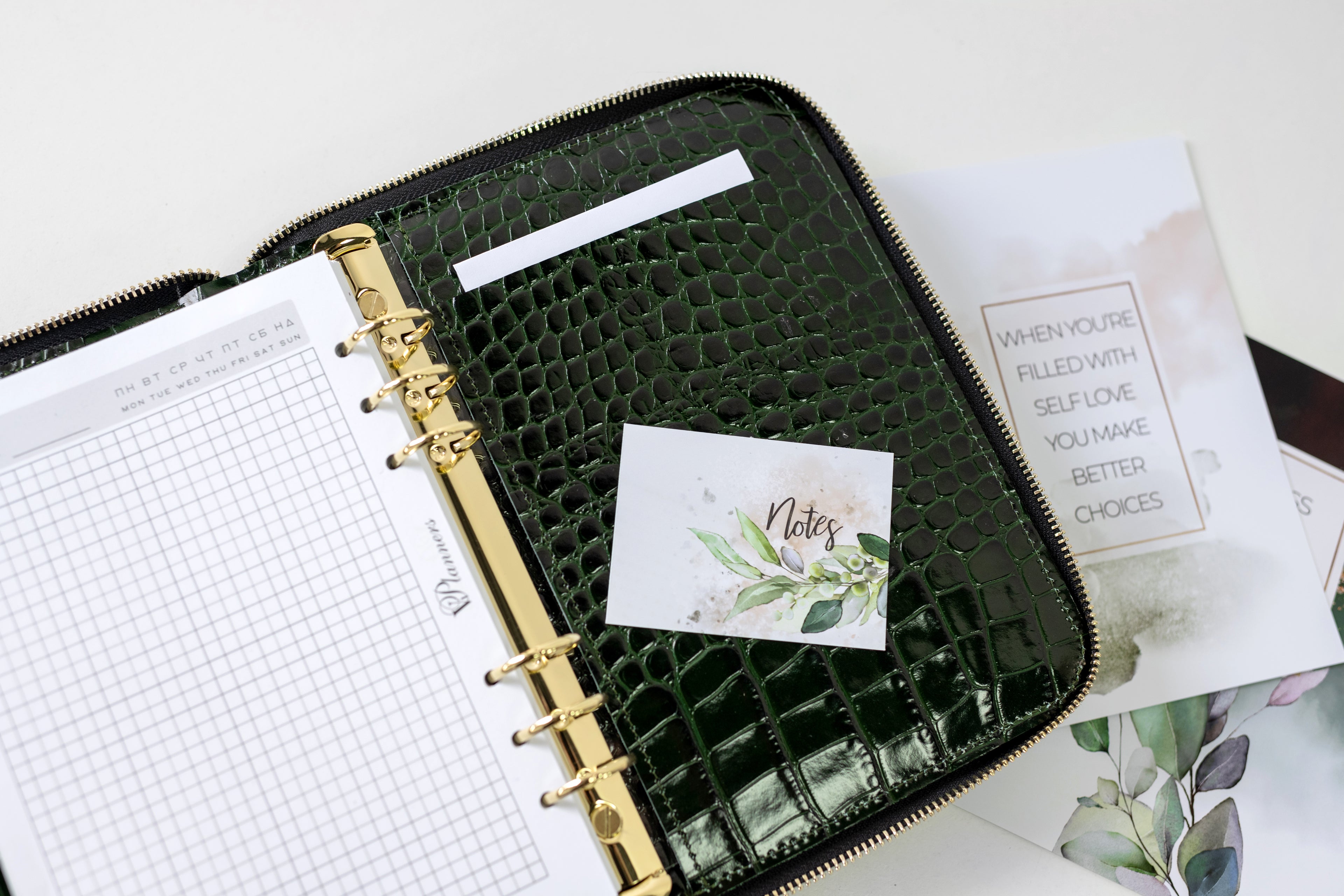 Bag'planner. Double zippered leather planner organizer A5.