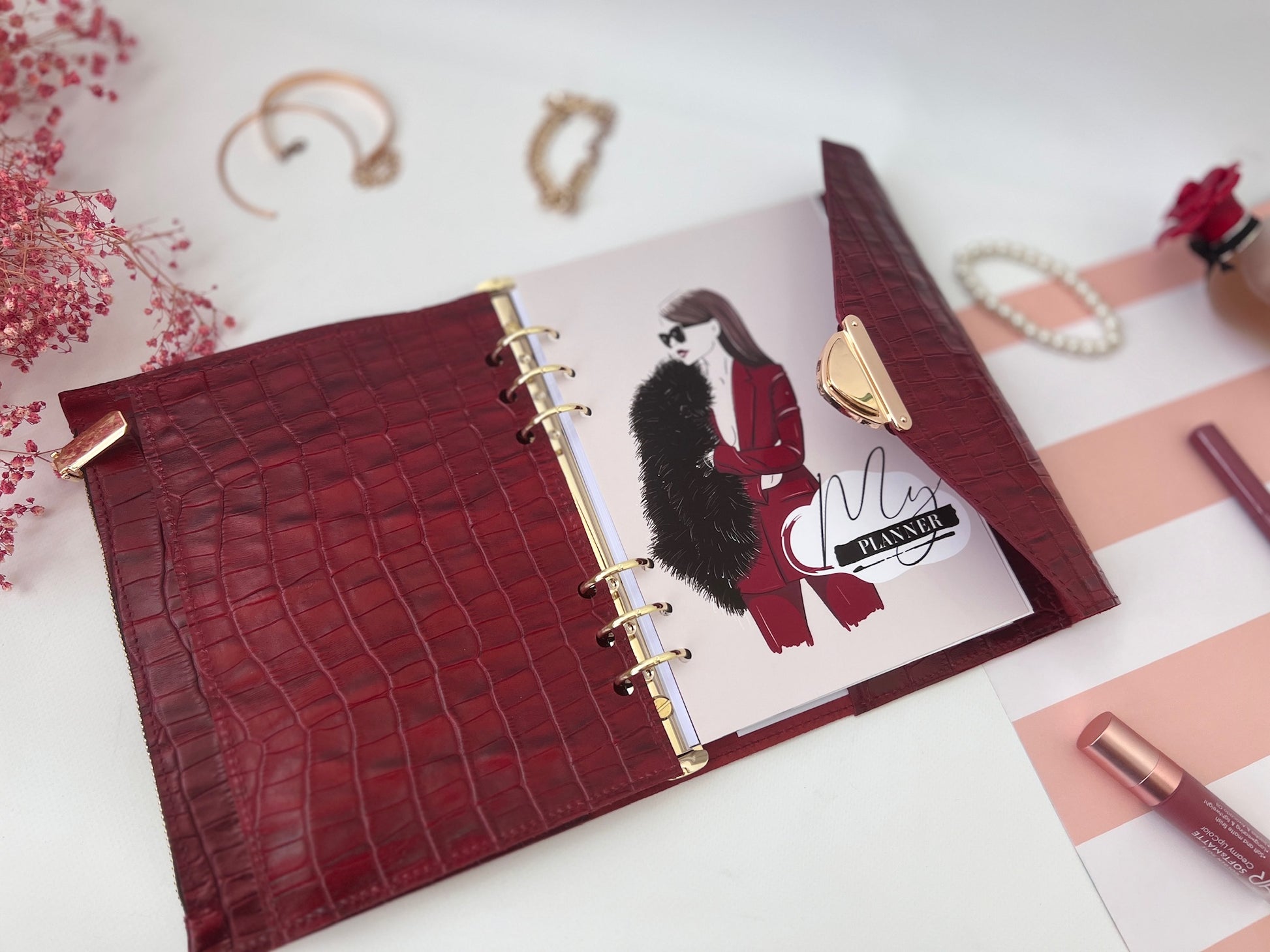 Red leather notebook cover A5