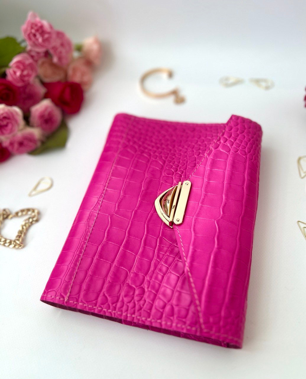 Pink leather notebook cover A5.