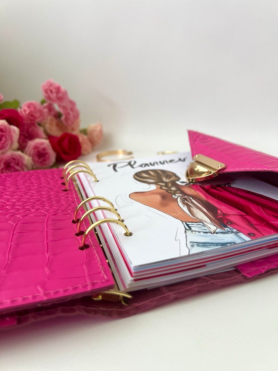 Pink leather notebook cover A5.