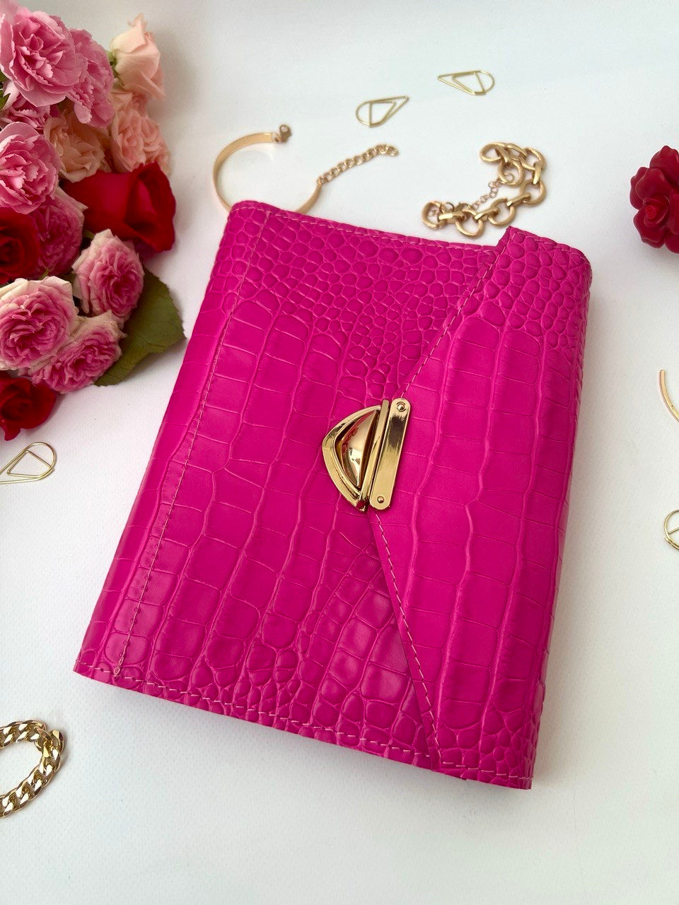 Pink leather notebook cover A5.
