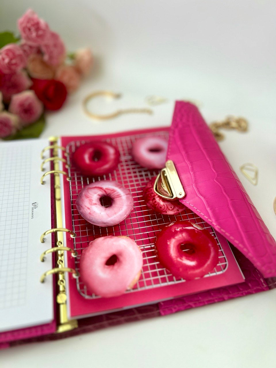Pink leather notebook cover A5.