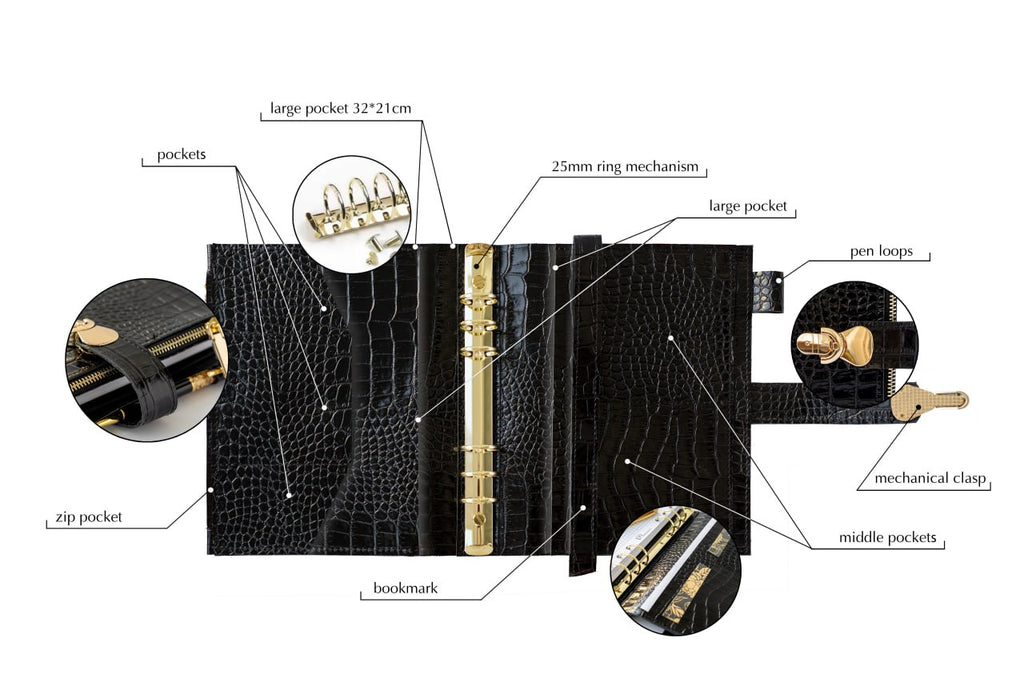 Black leather notebook cover A5 for documents A4 and A5 format.