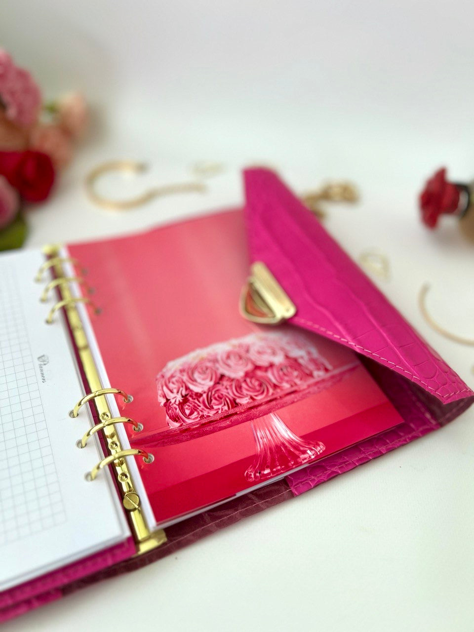 Pink leather notebook cover A5.