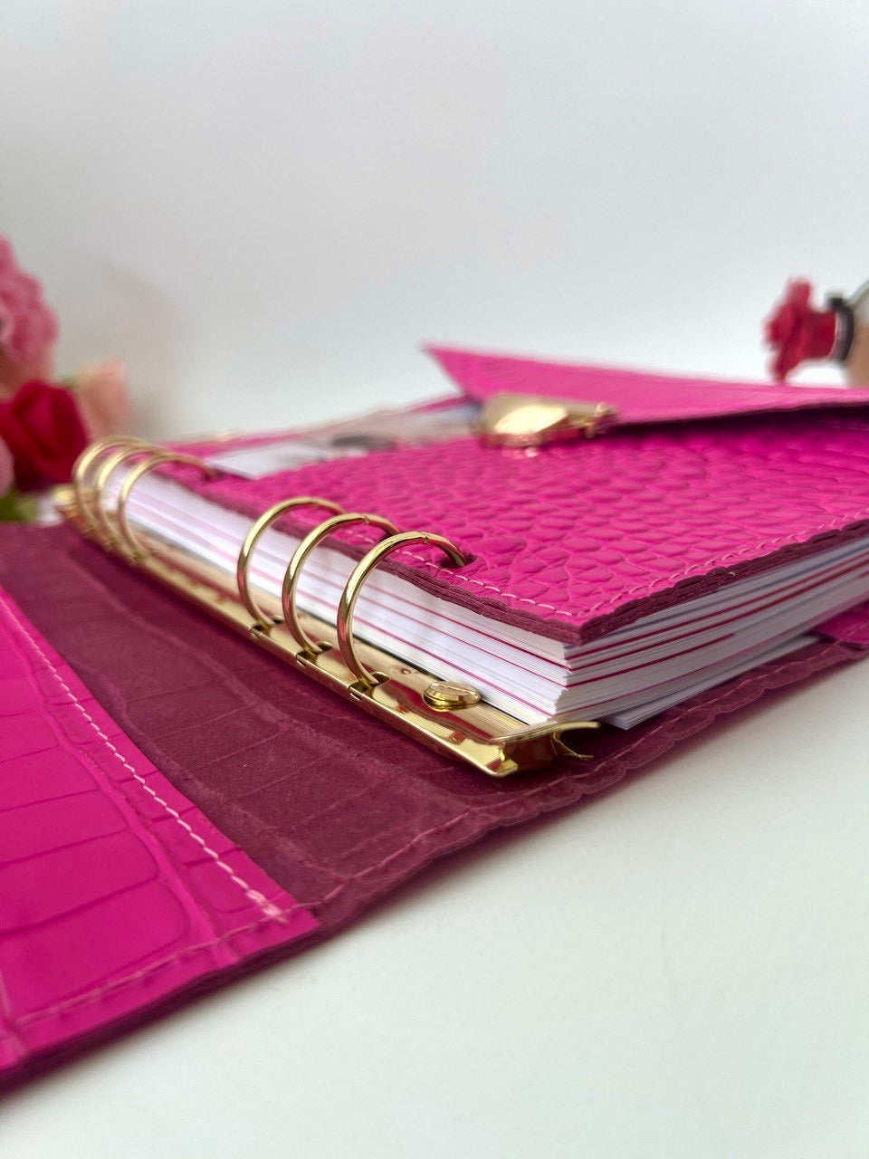 Pink leather notebook cover A5.