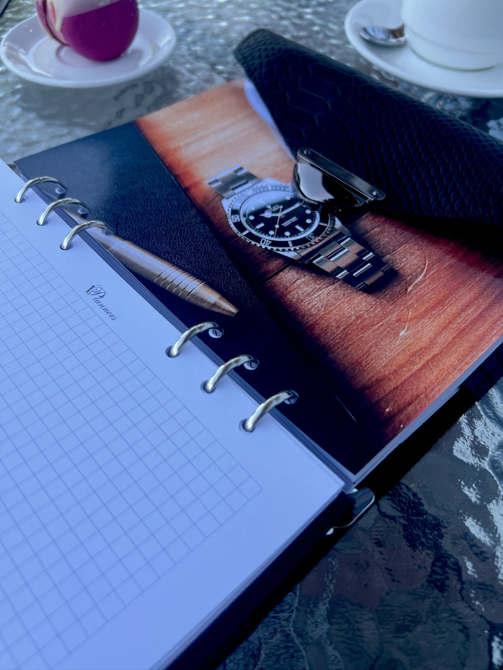 Black leather notebook cover A5.