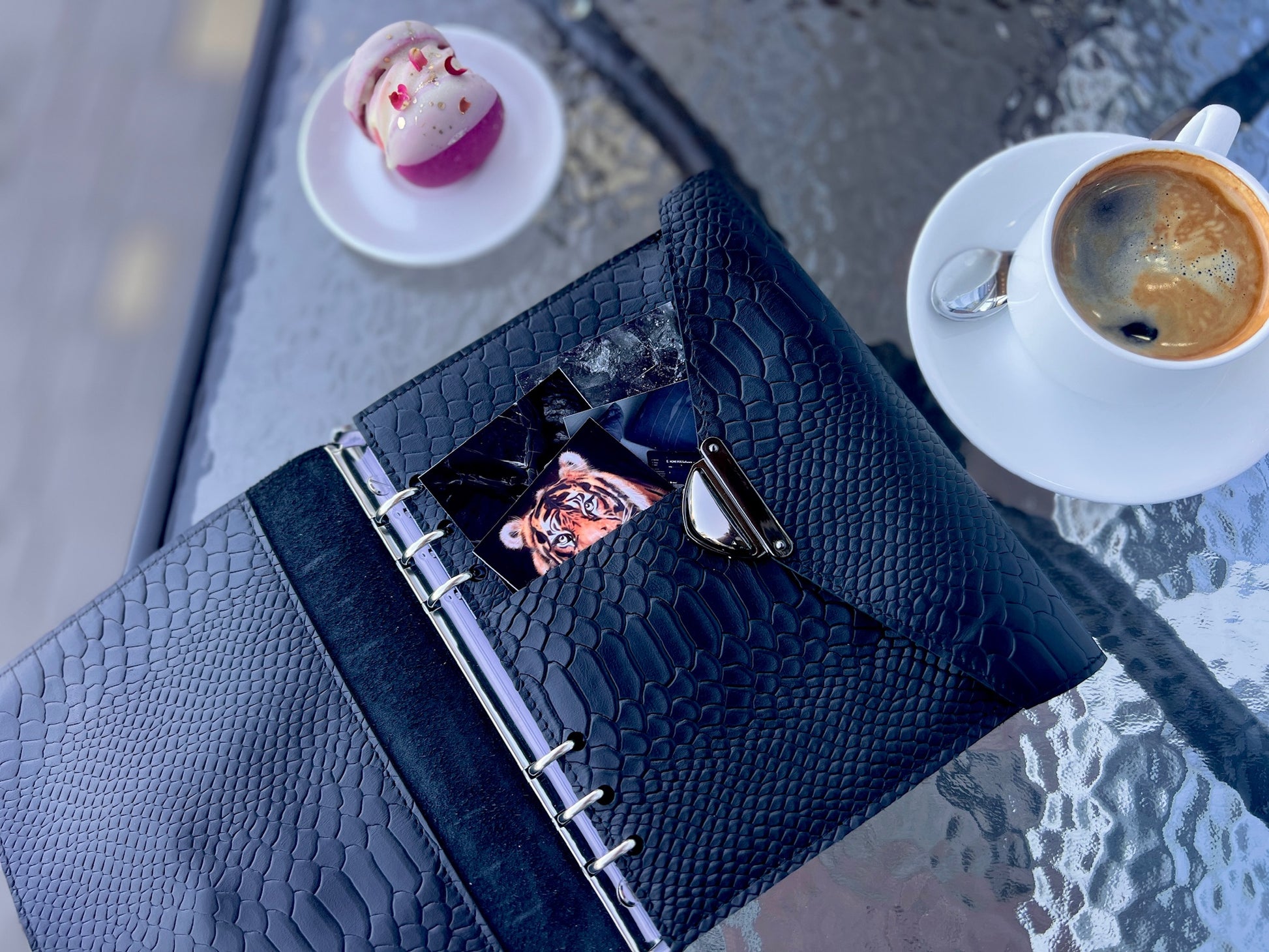 Black leather notebook cover A5.