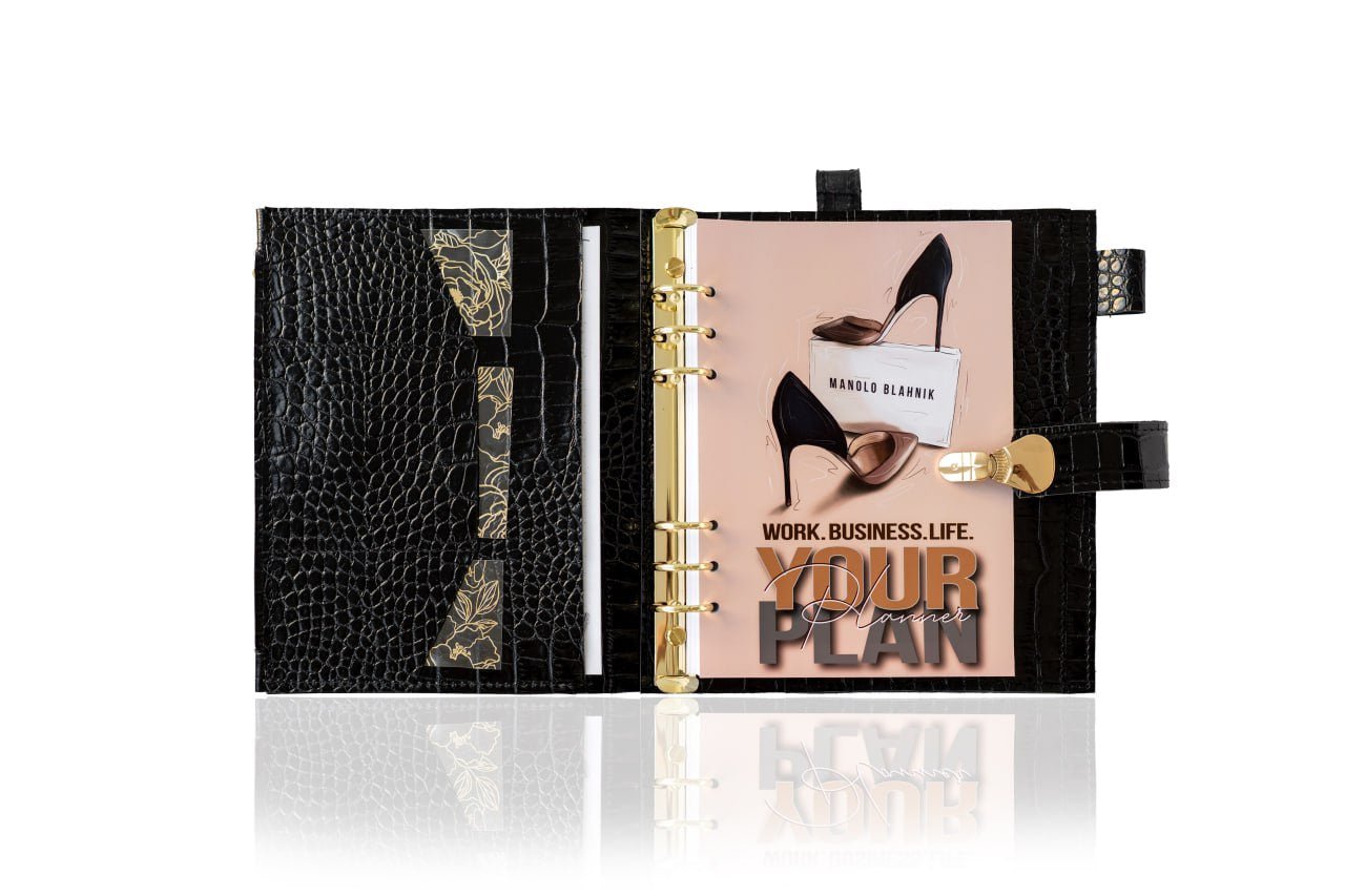 Black leather notebook cover A5 for documents A4 and A5 format.