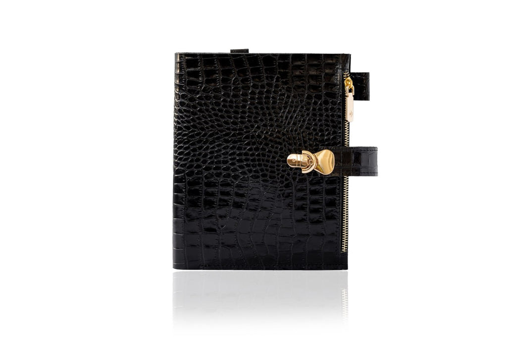 Black leather notebook cover A5 for documents A4 and A5 format.