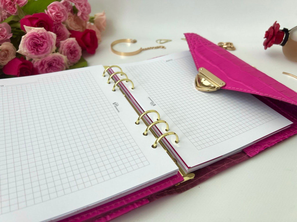 Pink leather notebook cover A5.