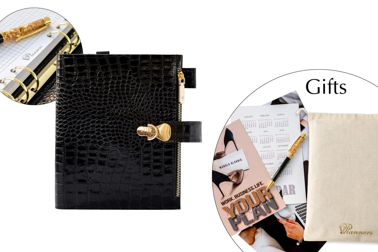 Black leather notebook cover A5 for documents A4 and A5 format.