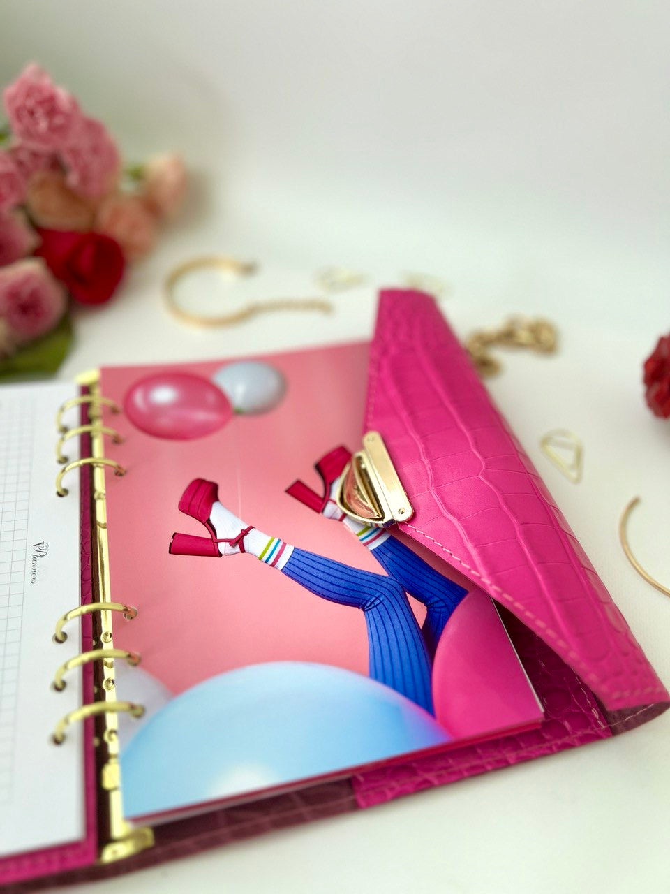 Pink leather notebook cover A5.