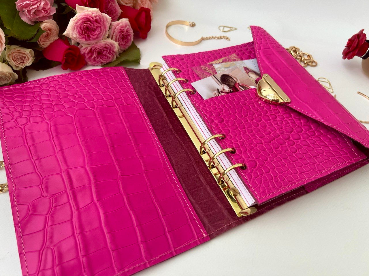 Pink leather notebook cover A5.