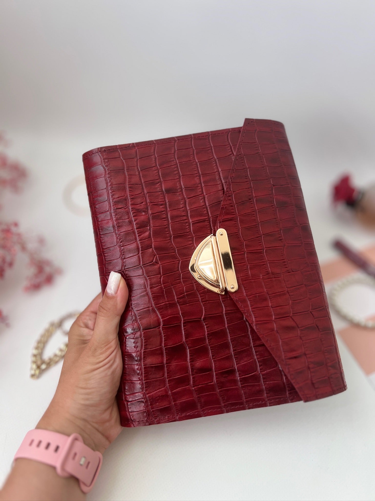 Red leather notebook cover A5