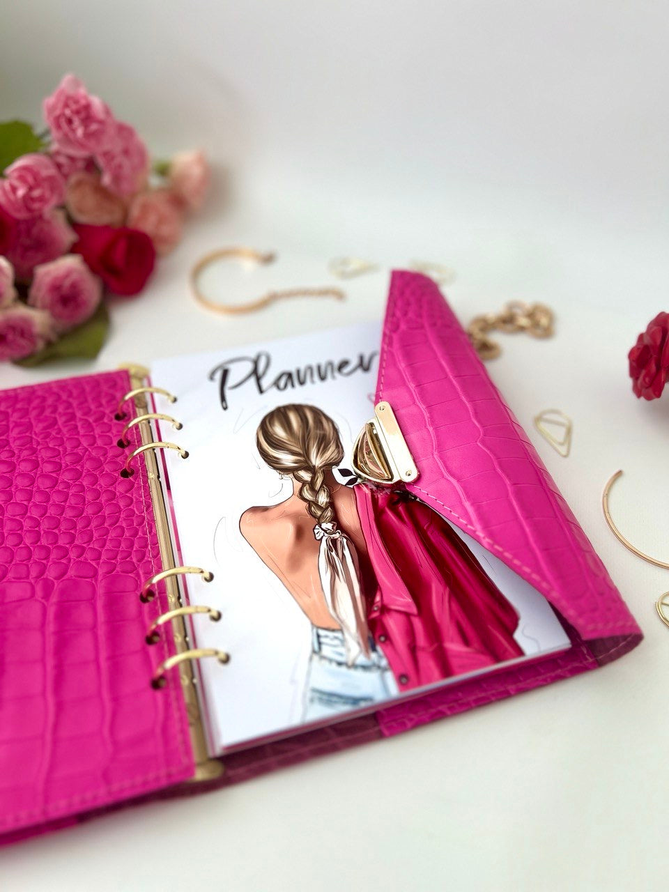 Pink leather notebook cover A5.