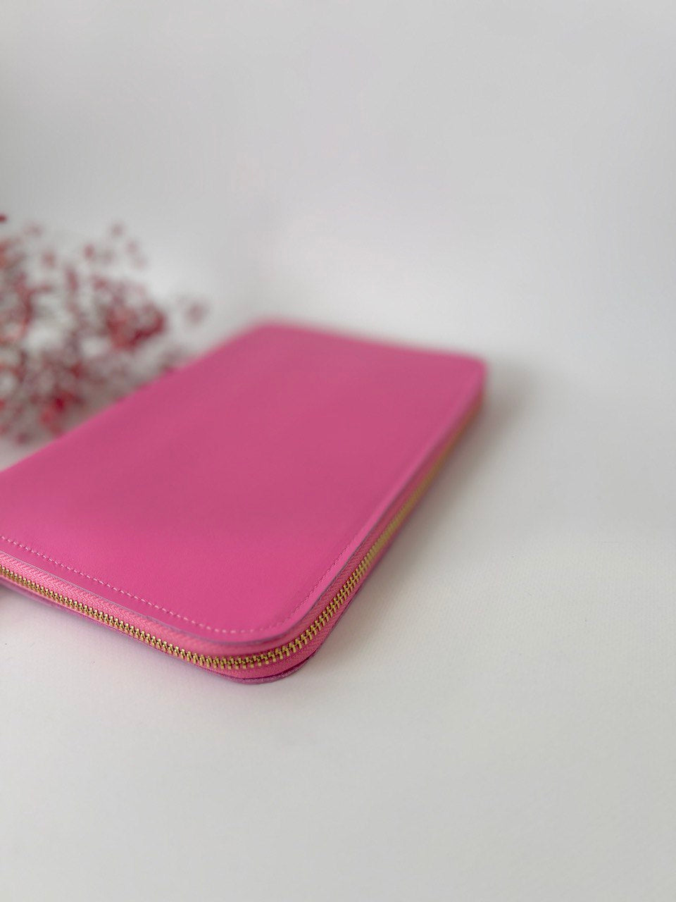 Pink leather zip cover for notebook A5
