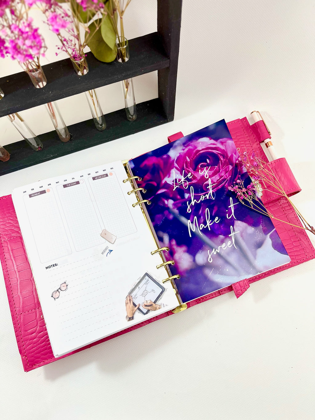 Pink leather notebook cover A5 for documents A4 and A5 format.