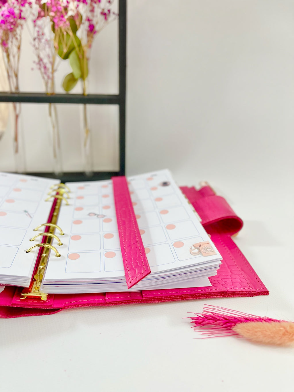 Pink leather notebook cover A5 for documents A4 and A5 format.