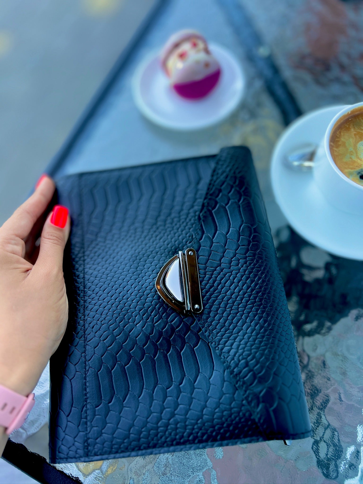 Black leather notebook cover A5.