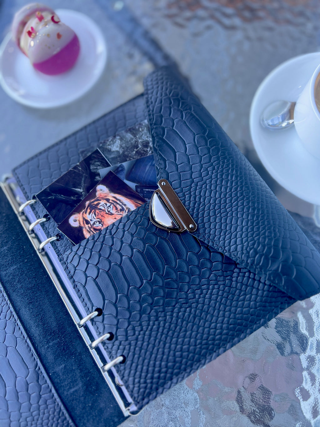 Black leather notebook cover A5.