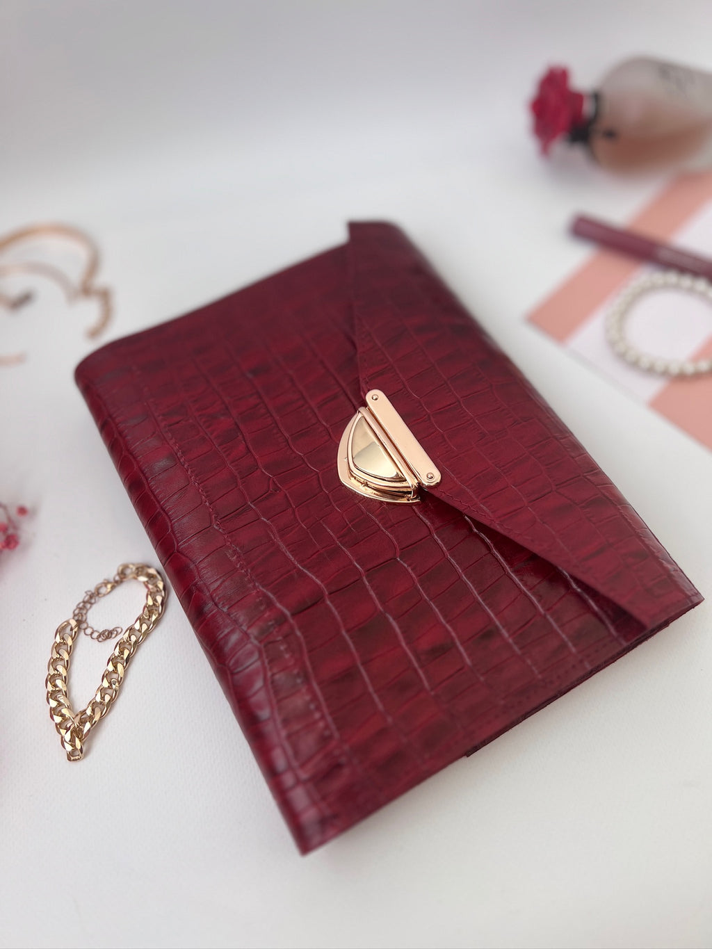 Red leather notebook cover A5