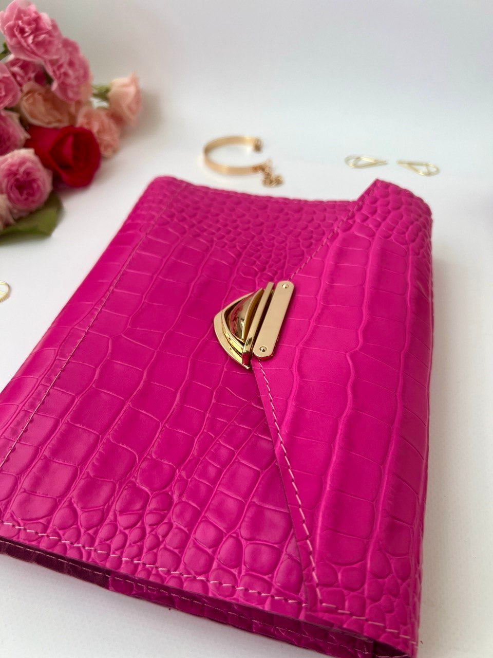 Pink leather notebook cover A5.