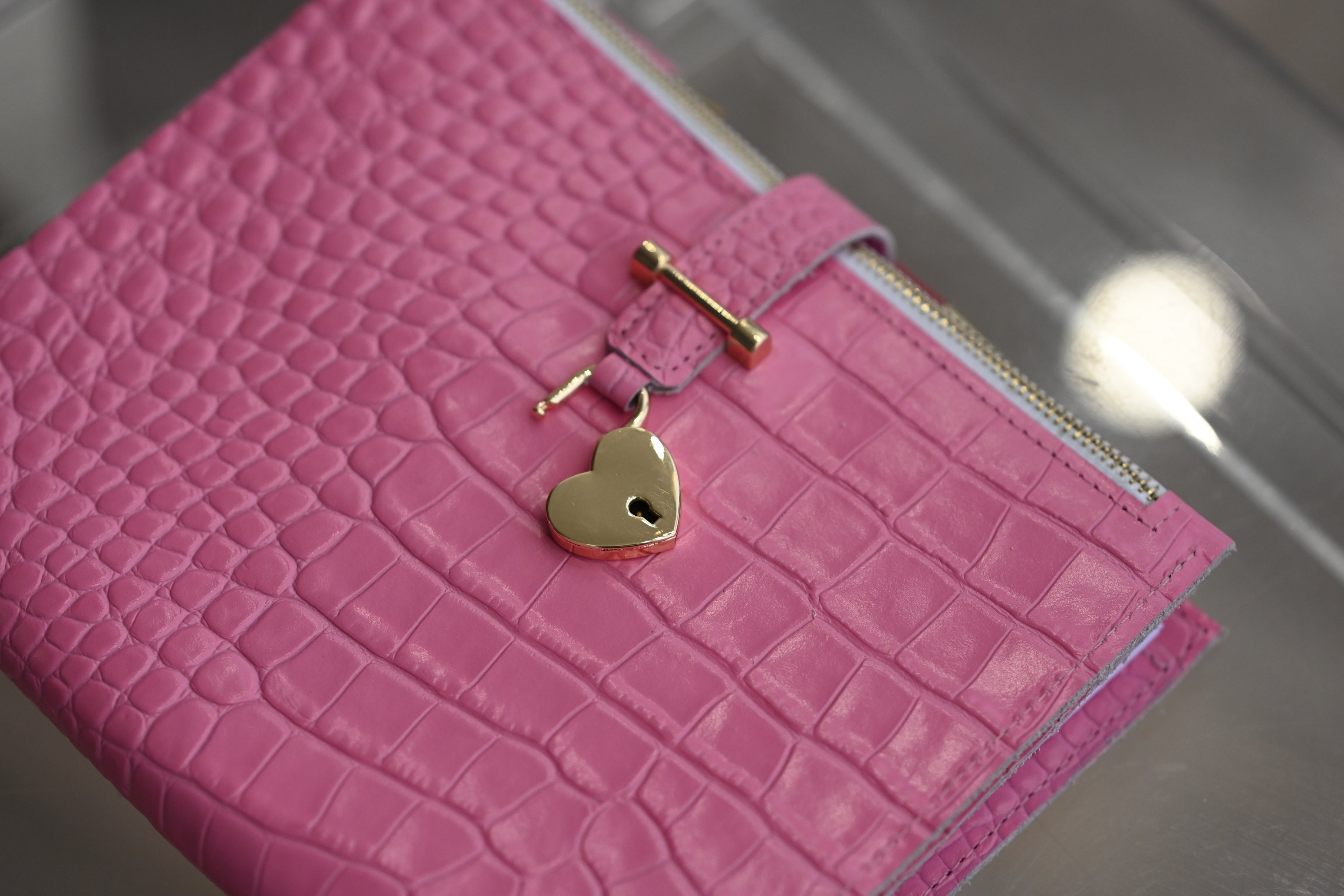 Cyprus , Limassol. Pink leather planner A5 with secret lock