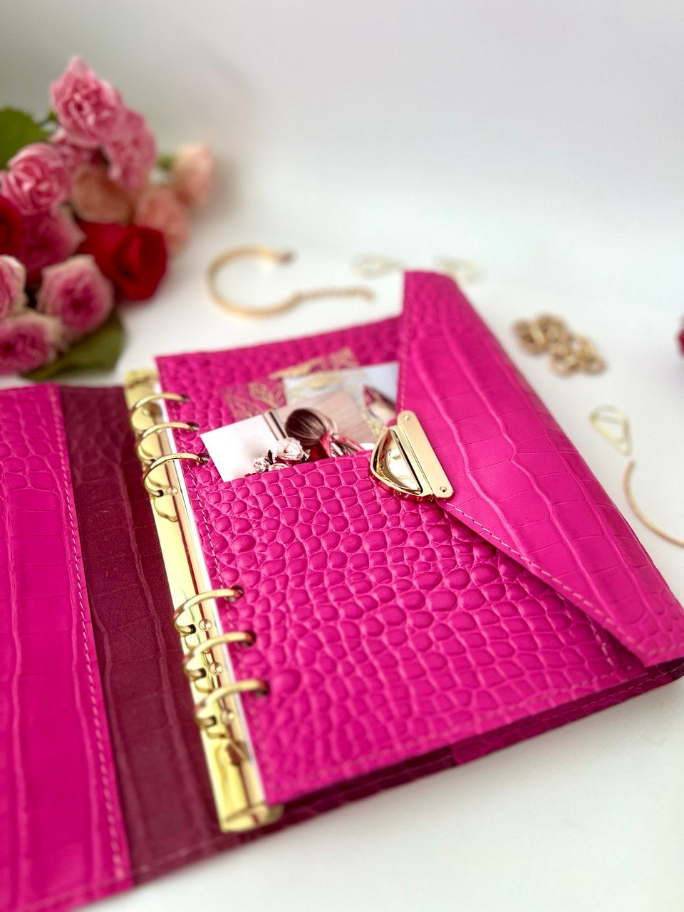 Pink leather notebook cover A5.