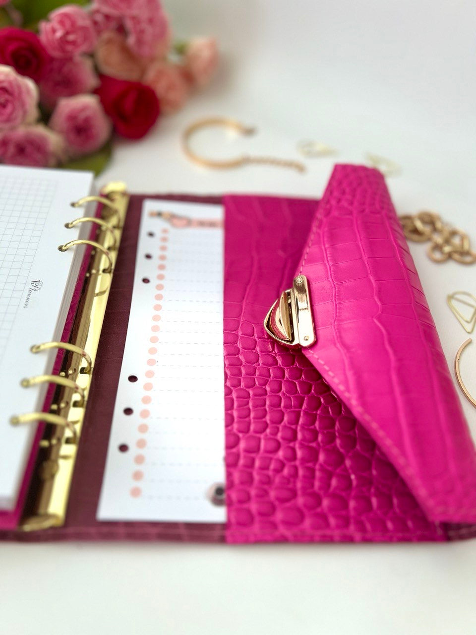 Pink leather notebook cover A5.