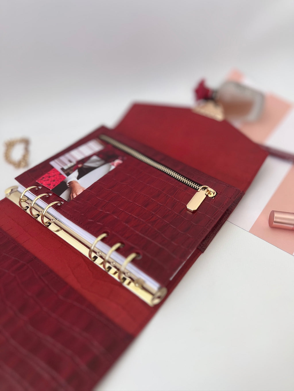 Red leather notebook cover A5