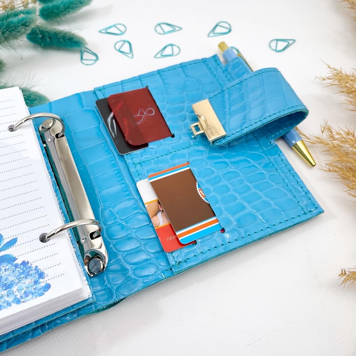 Leather Planner A7,mini  Planner, A7 binder, Ringbuch a7, Leather template, A7 ring binder, notepad for small handbag.