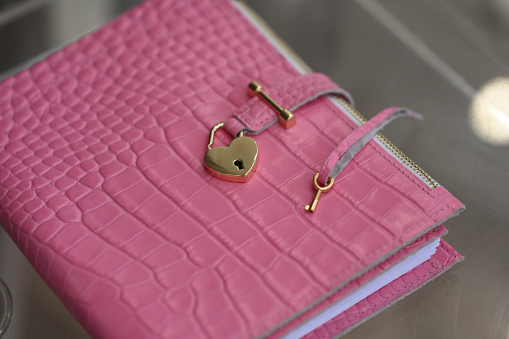 Cyprus , Limassol. Pink leather planner A5 with secret lock