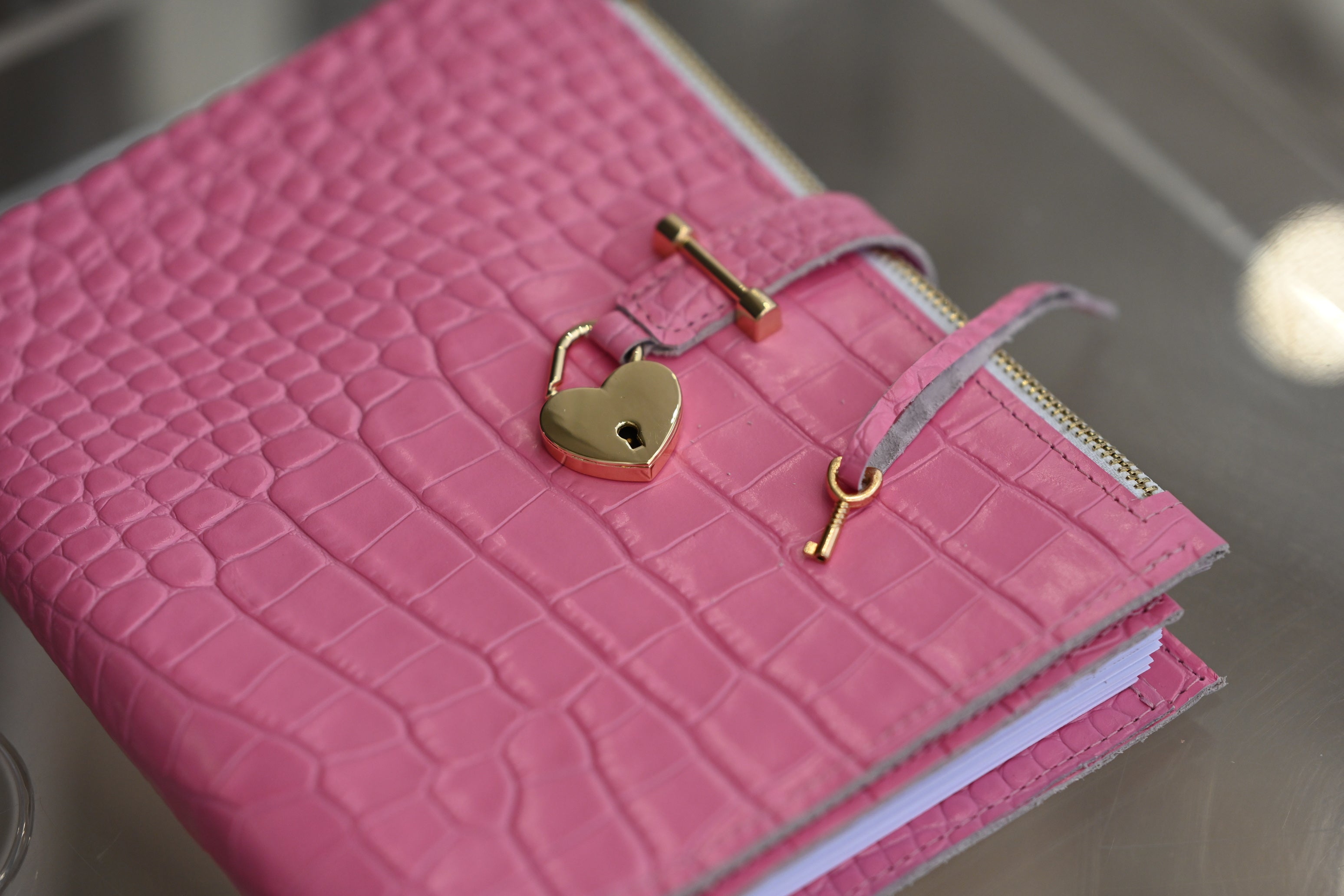 Cyprus , Limassol. Pink leather planner A5 with secret lock