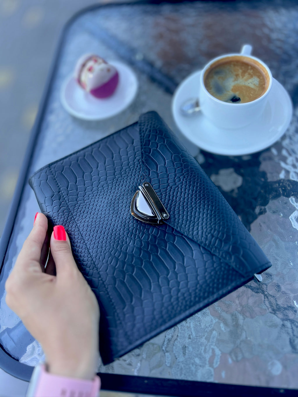 Black leather notebook cover A5.