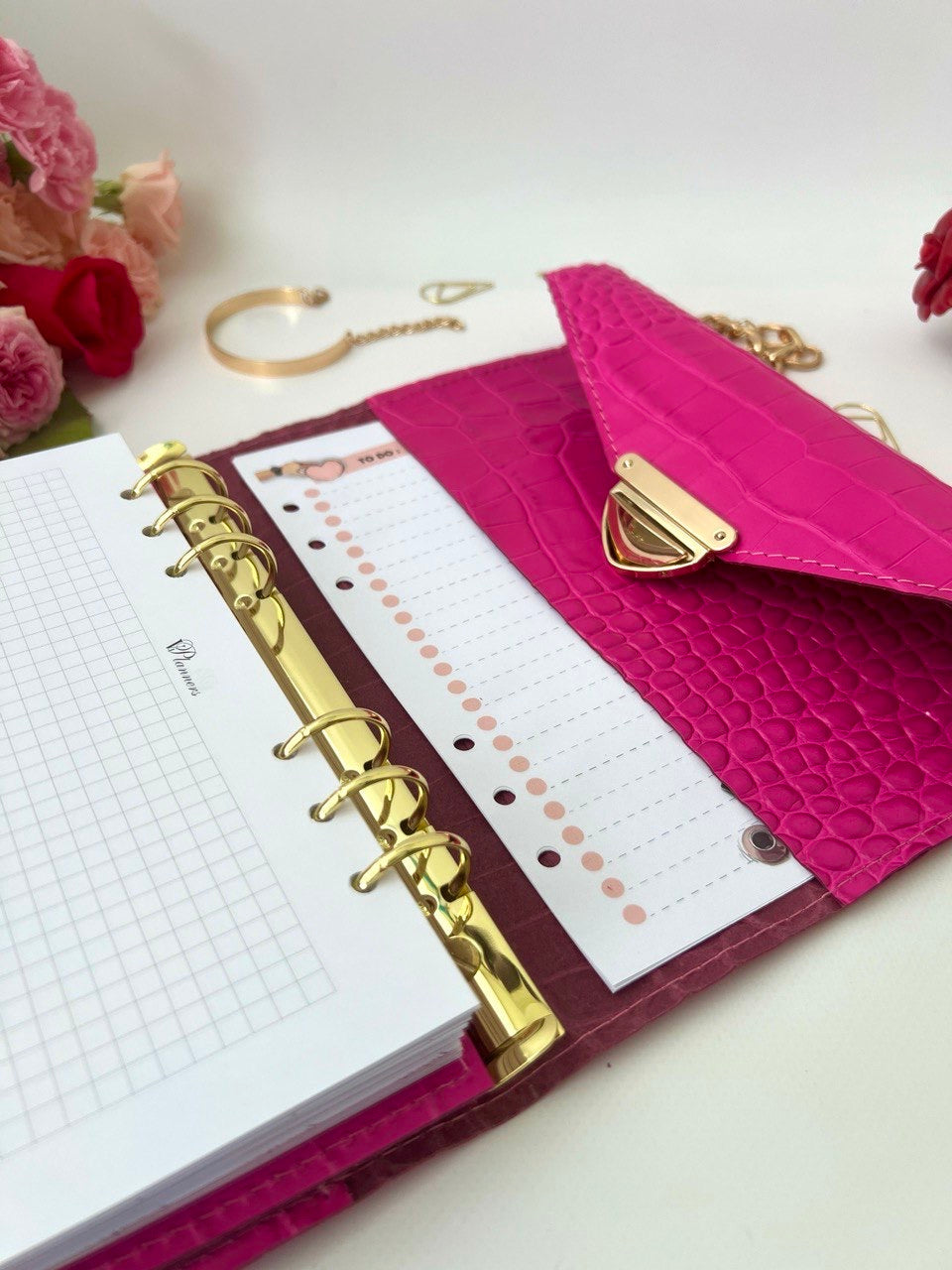 Pink leather notebook cover A5.