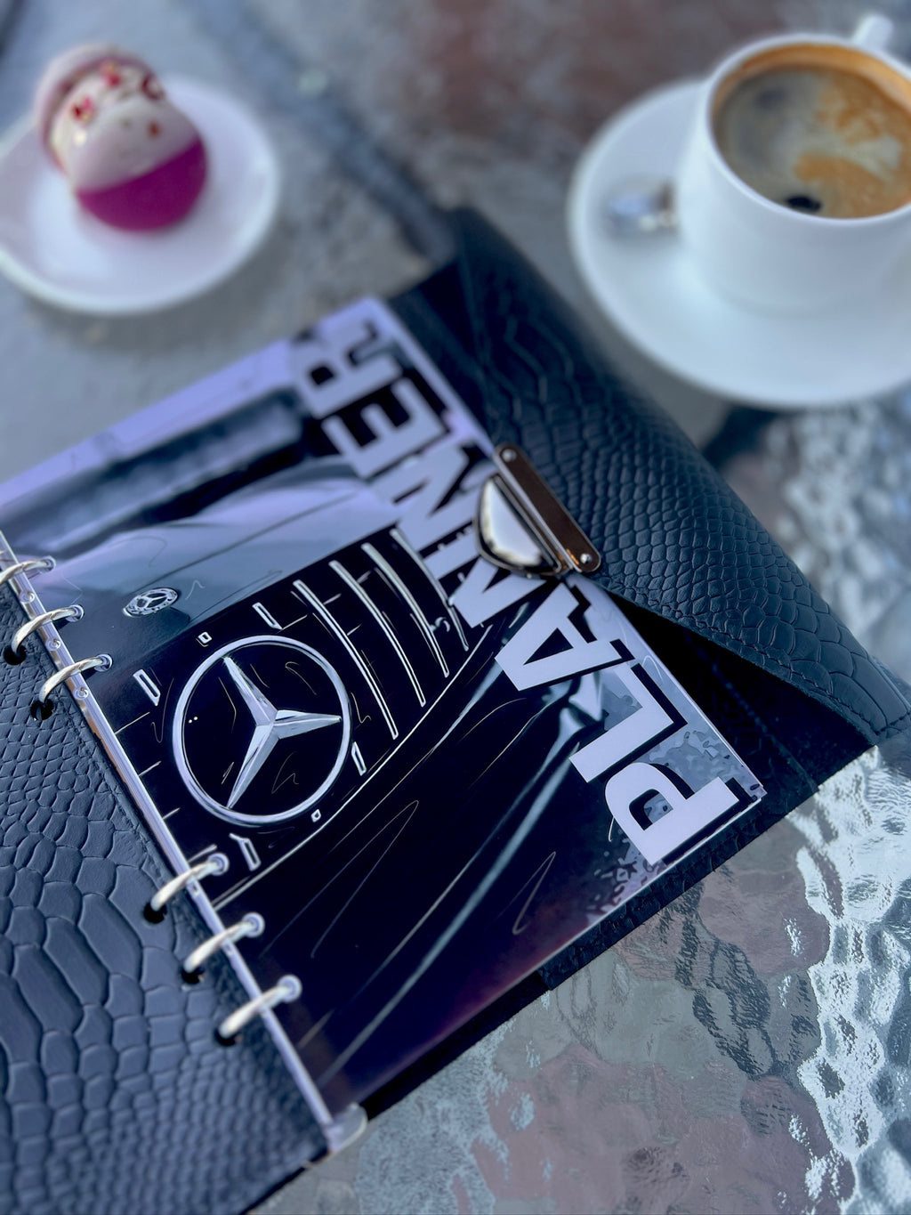 Black leather notebook cover A5.