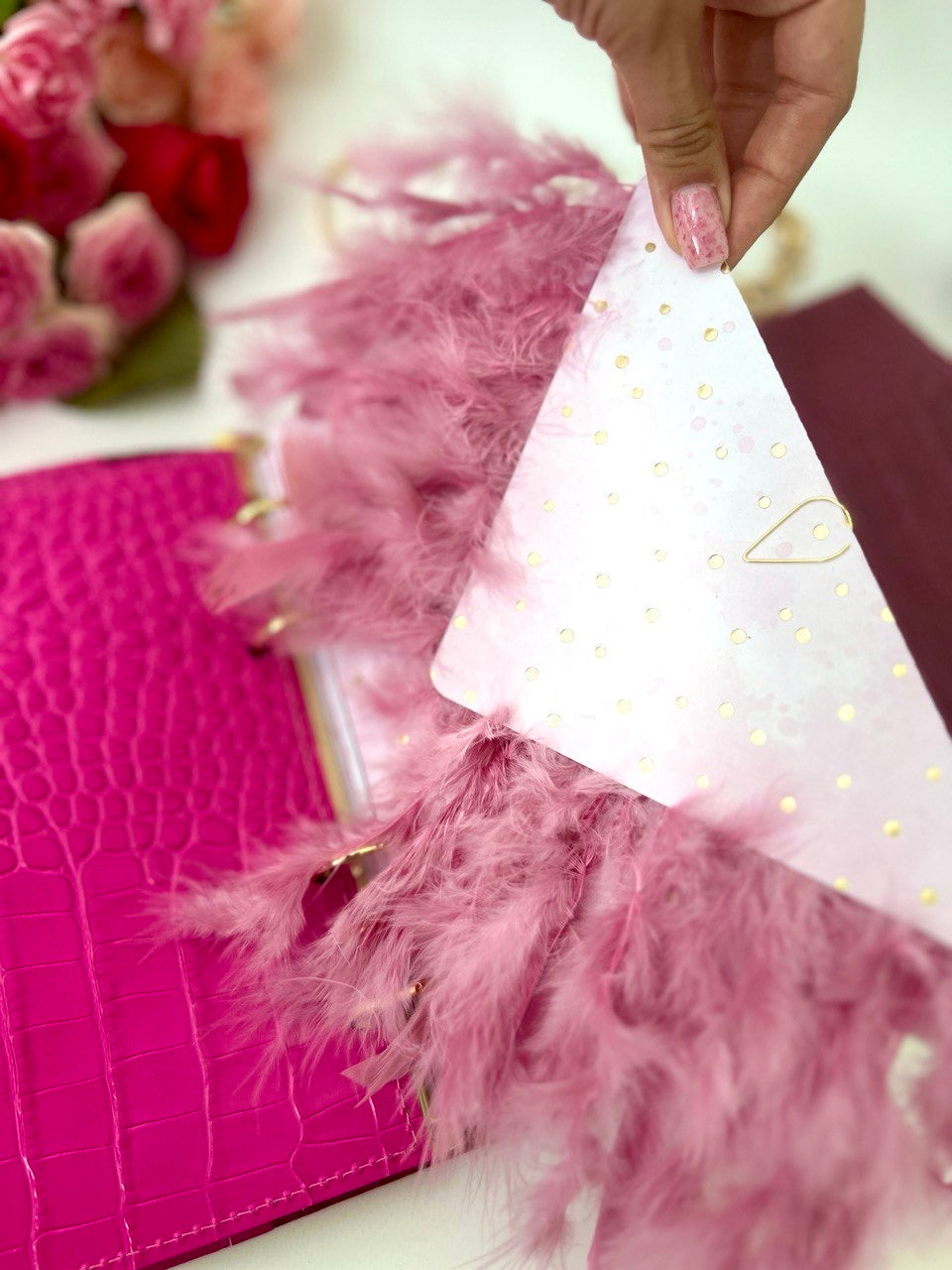 Pink leather notebook cover A5.