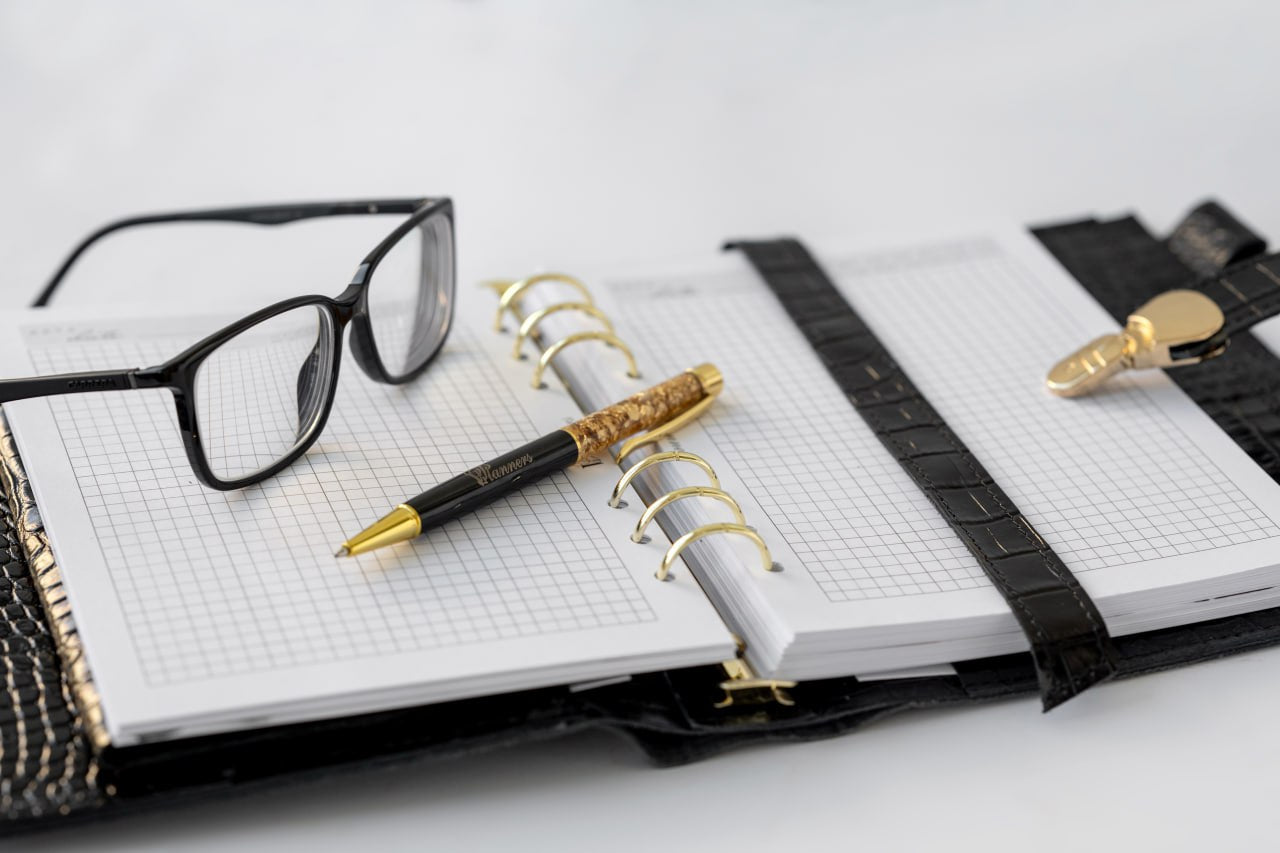 Black leather notebook cover A5 for documents A4 and A5 format.