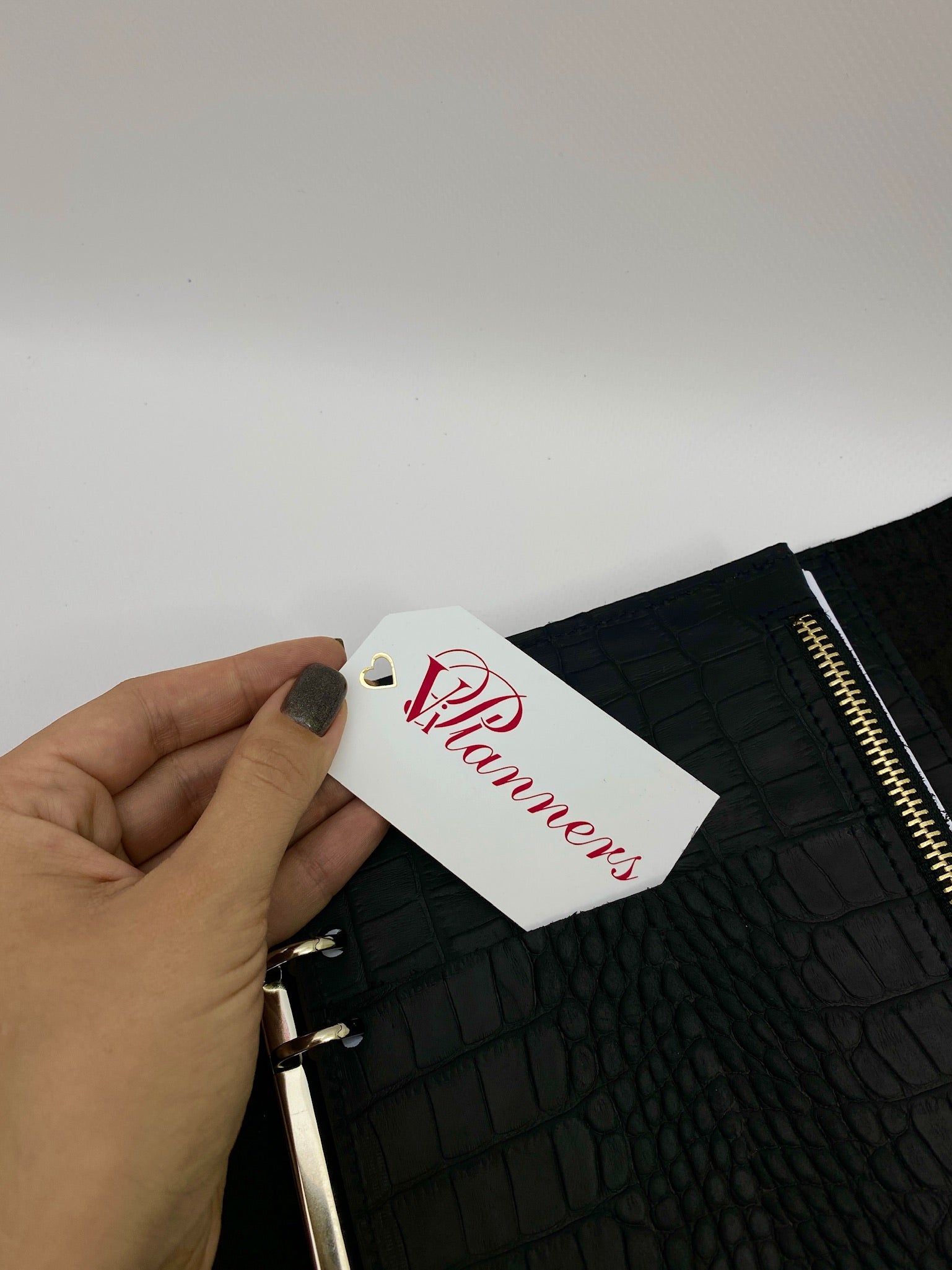 Very black matte croco leather. Format A5.