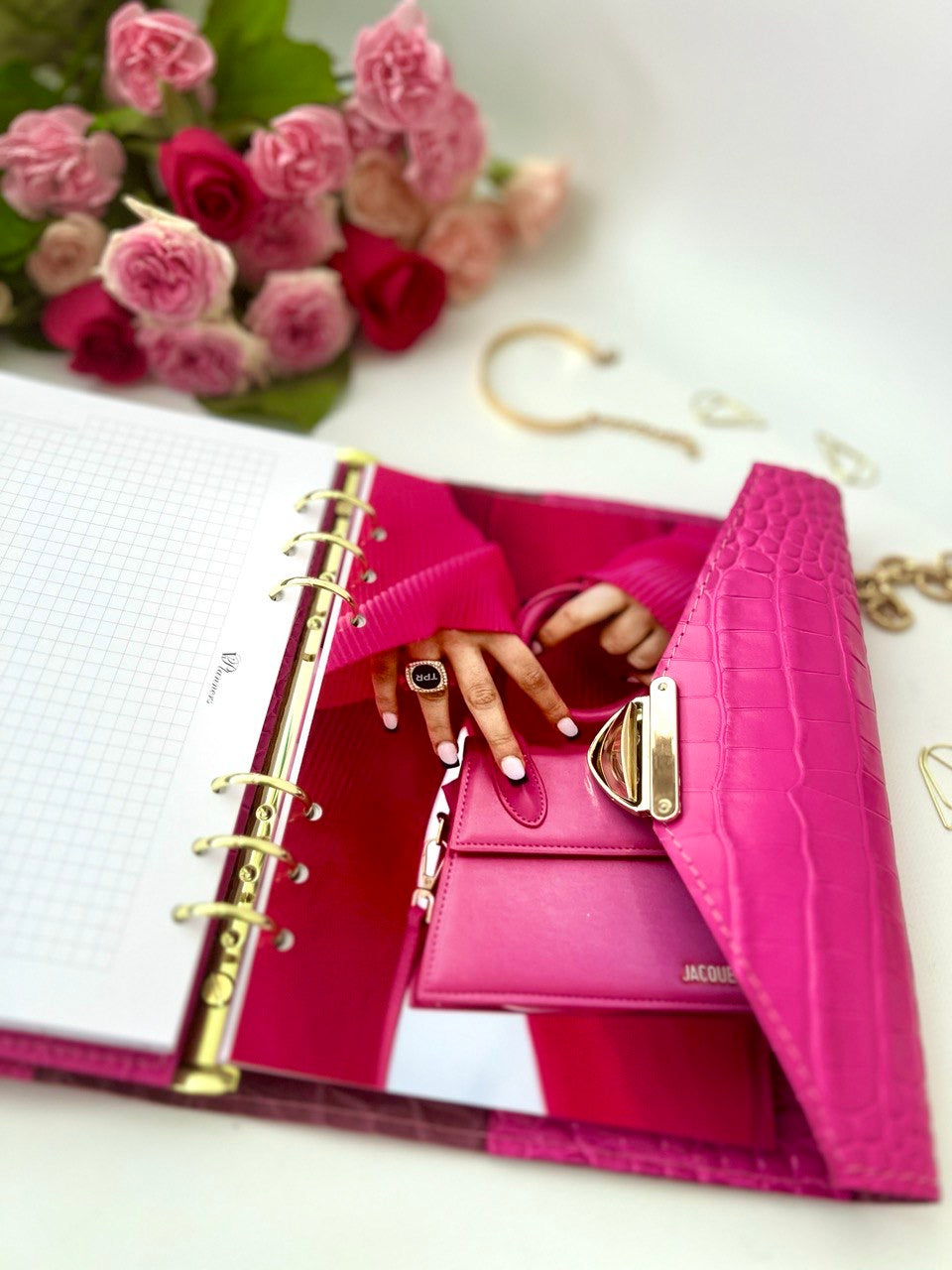 Pink leather notebook cover A5.