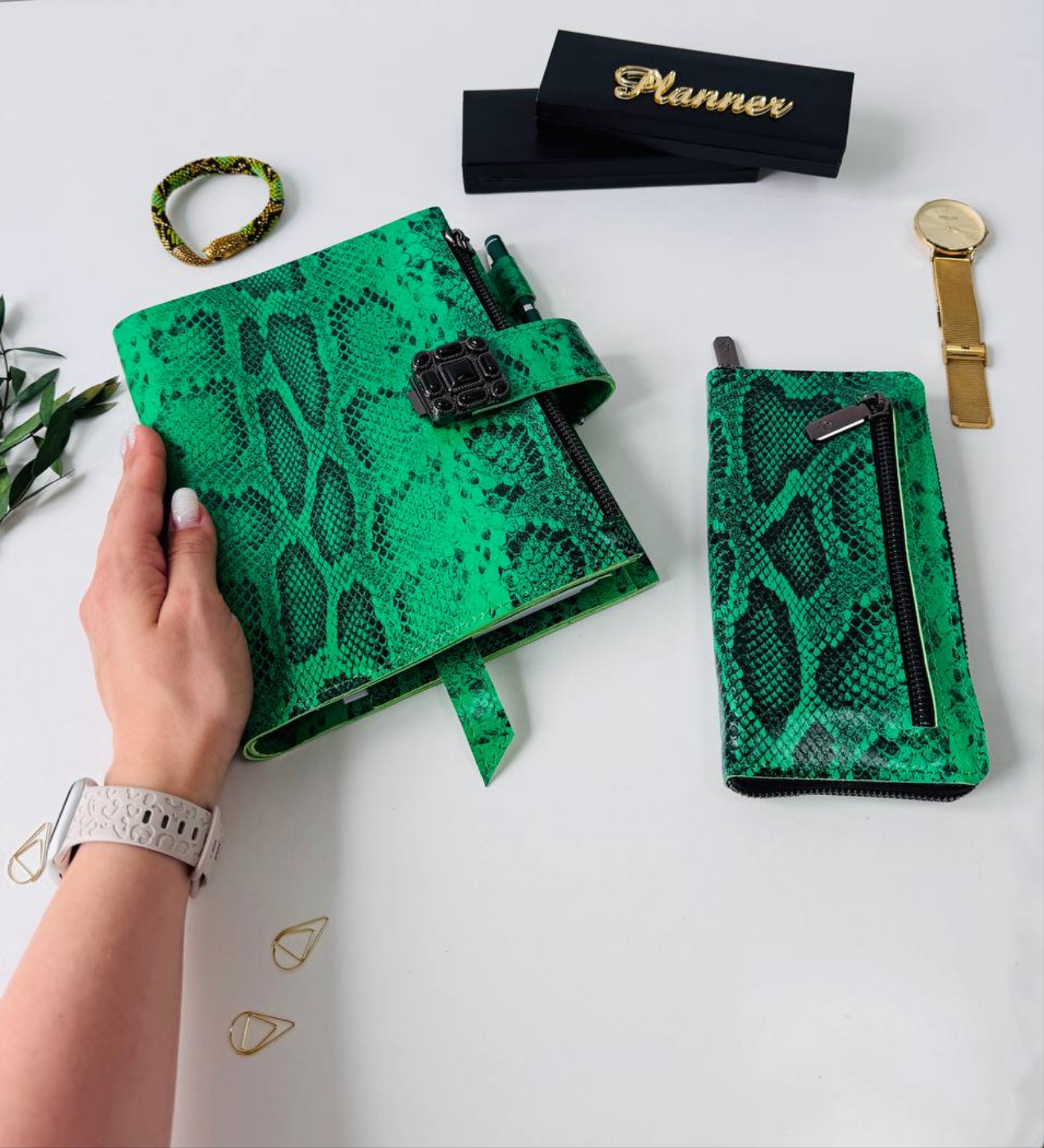 Snake Leather Planner notebook cover A5, Leather Bullet Journal,Leather Sketchbook,Executive Leather Planner,Handmade Leather cover with wallet.