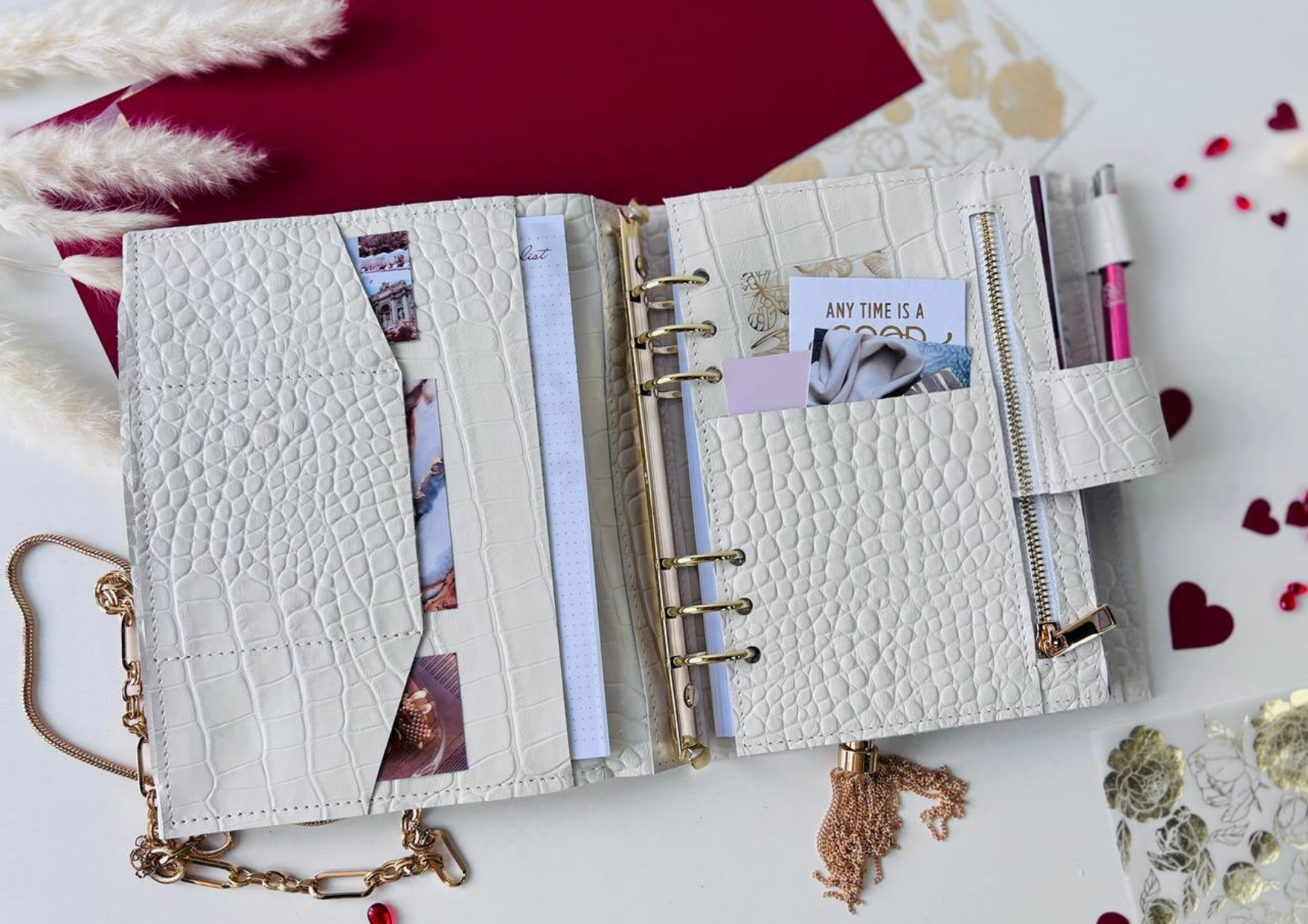 Personalized DATED 2026 horizontal week leather planner big binder A5- cover for documents A4 and A5 format.