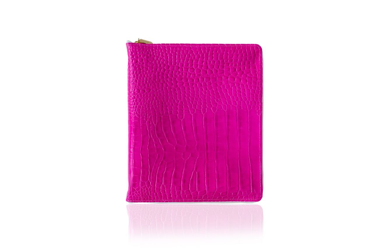 Pink Business Padfolio- Leather Writing Folder A4 with card holder - Tracker - Leather Document Folder - A4 - Zipper- Leather 4 ring binder