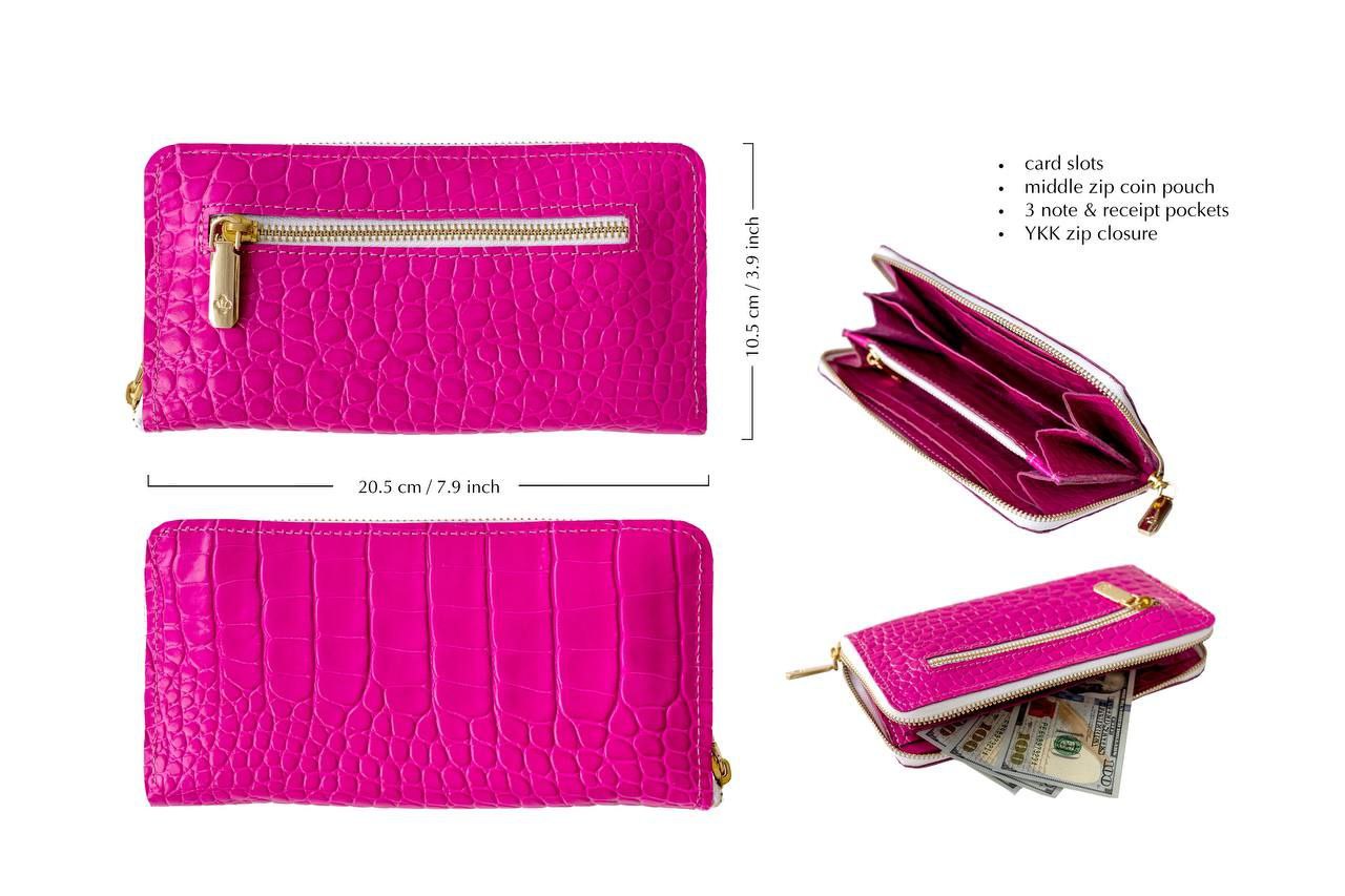 Pink Leather wallet, Women's Leather Wallet Leather, Wallet for Women, Gift for her Anniversary, zipp wallet,Leather Ziparound Wallet.